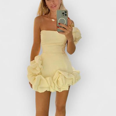 Flounced Bottom One Shoulder Bustier Dress