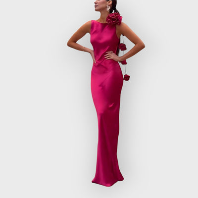 Formentera Flower Satin Ribbon Maxi Dress
