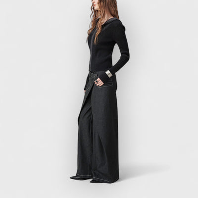 Swinging Symphony Fake Two-Piece Wide-Leg Jeans