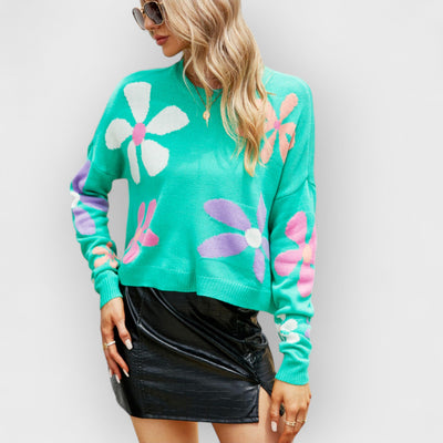 Sweet Floral Loose Crewneck Sweater