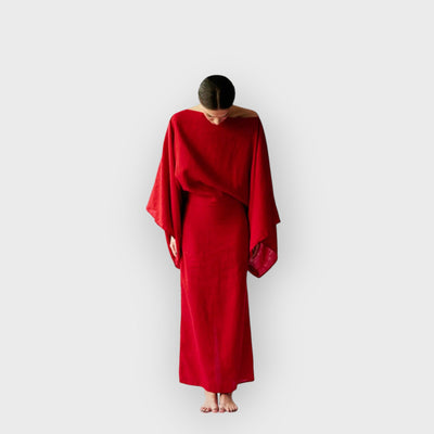 Crimson Linen Breeze Kimono Dress