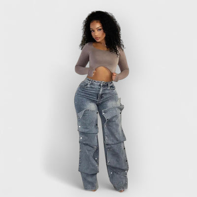Fashion Button-Detail Loose Jeans