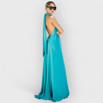 Satin  Elegant Maxi long Dress: Backless Halter Neck