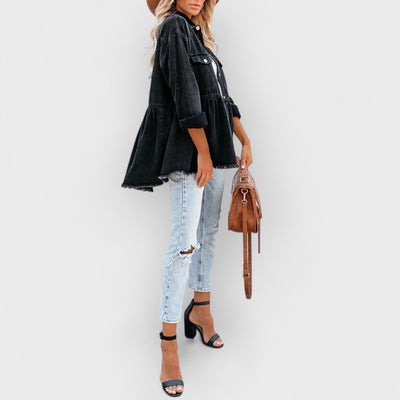 Distressed Denim Button Down Shirt Jacket
