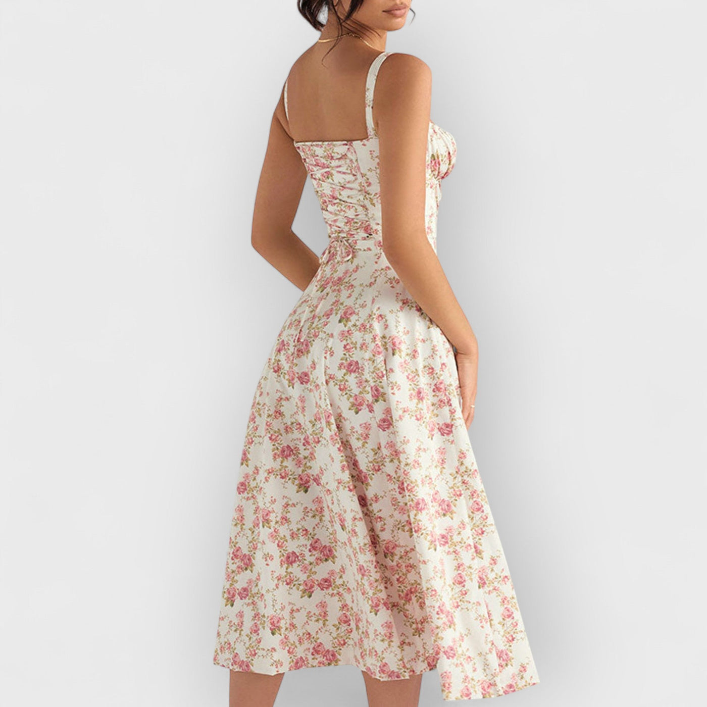 Rose Print Herringbone Slip Dress