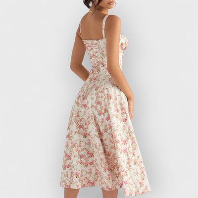 Rose Print Herringbone Slip Dress