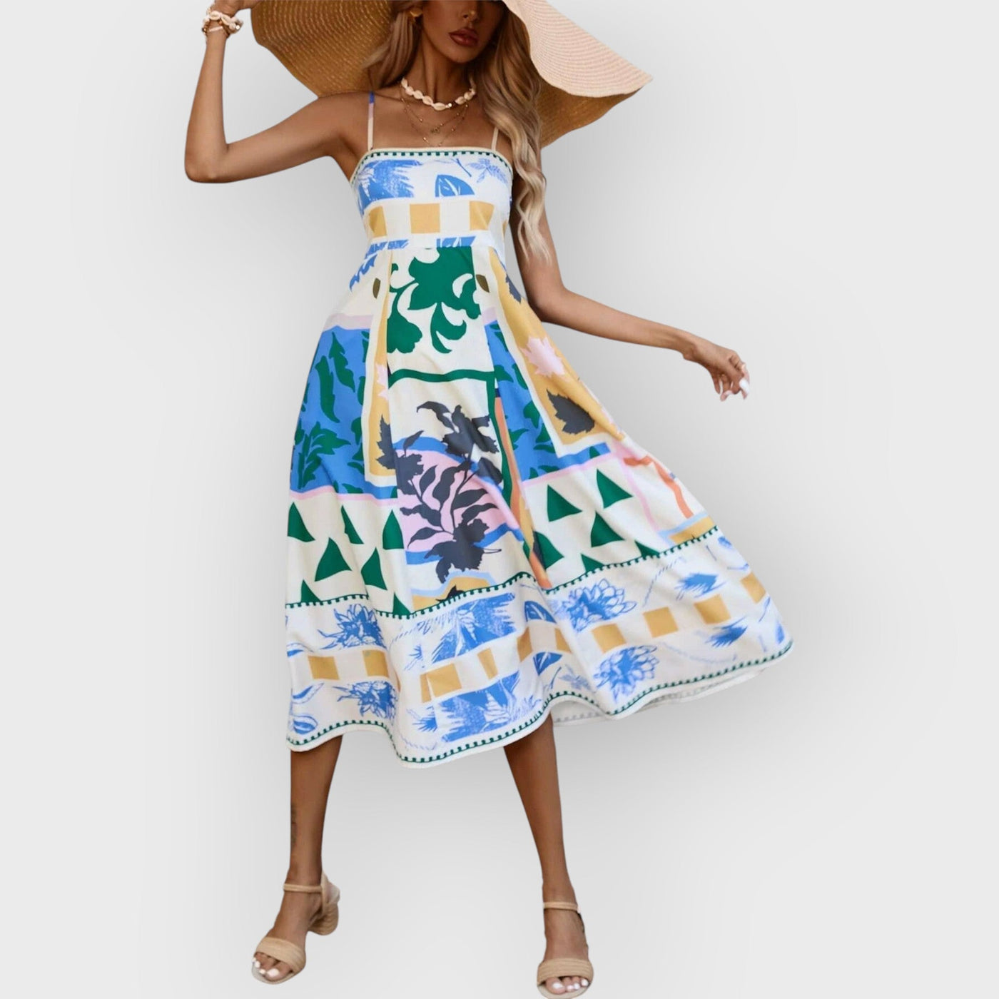 Patchwork Slip Maxi Dress: Abstract Colorful Printed