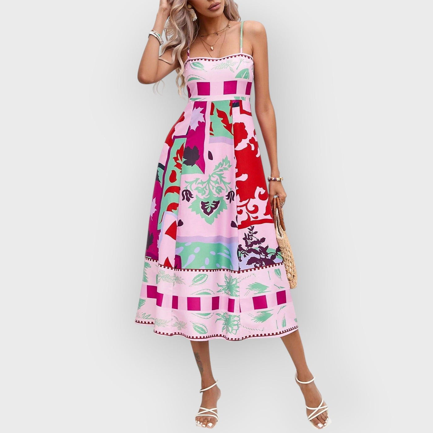 Patchwork Slip Maxi Dress: Abstract Colorful Printed