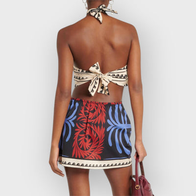 Unique Summer Print Halter Neck Mini Dress