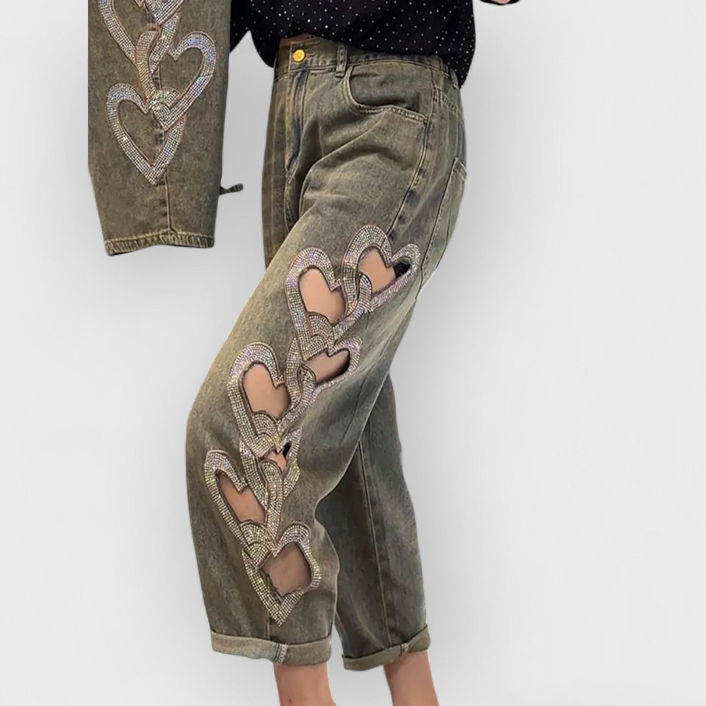 Loose Vintage Distressed Hollow-Out Embellished Jeans