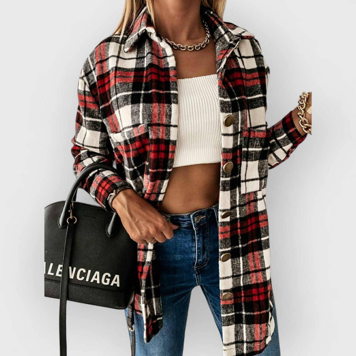 Plaid Casual Brushed Wool Cardigan Jacket