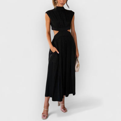 Cutout Waist Pocketed Vacation Midi Dress
