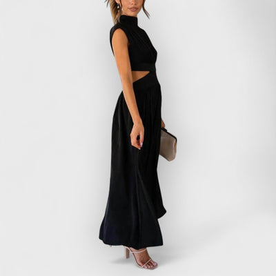 Cutout Waist Pocketed Vacation Midi Dress