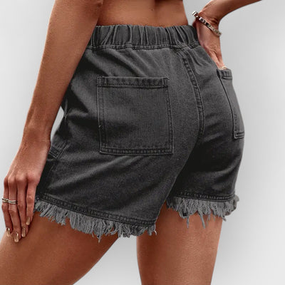 High-Waist Drawstring Denim Shorts