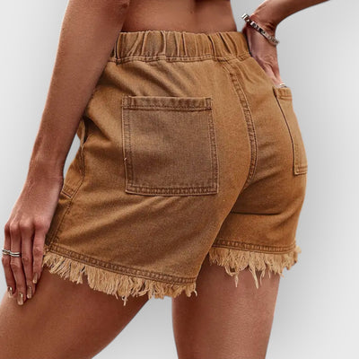 High-Waist Drawstring Denim Shorts