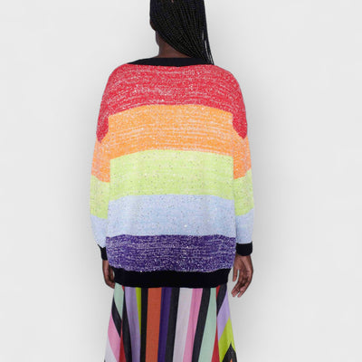 Rainbow Stripe Sequins Cardigan & Multi Sequin Stripe Skirt