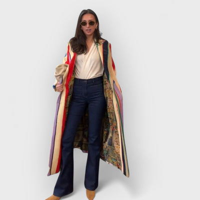 Colorful Striped Burlap Coat