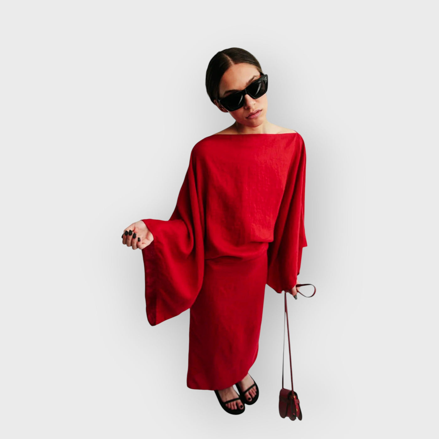 Crimson Linen Breeze Kimono Dress