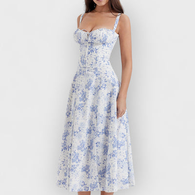 Rose Print Herringbone Slip Dress