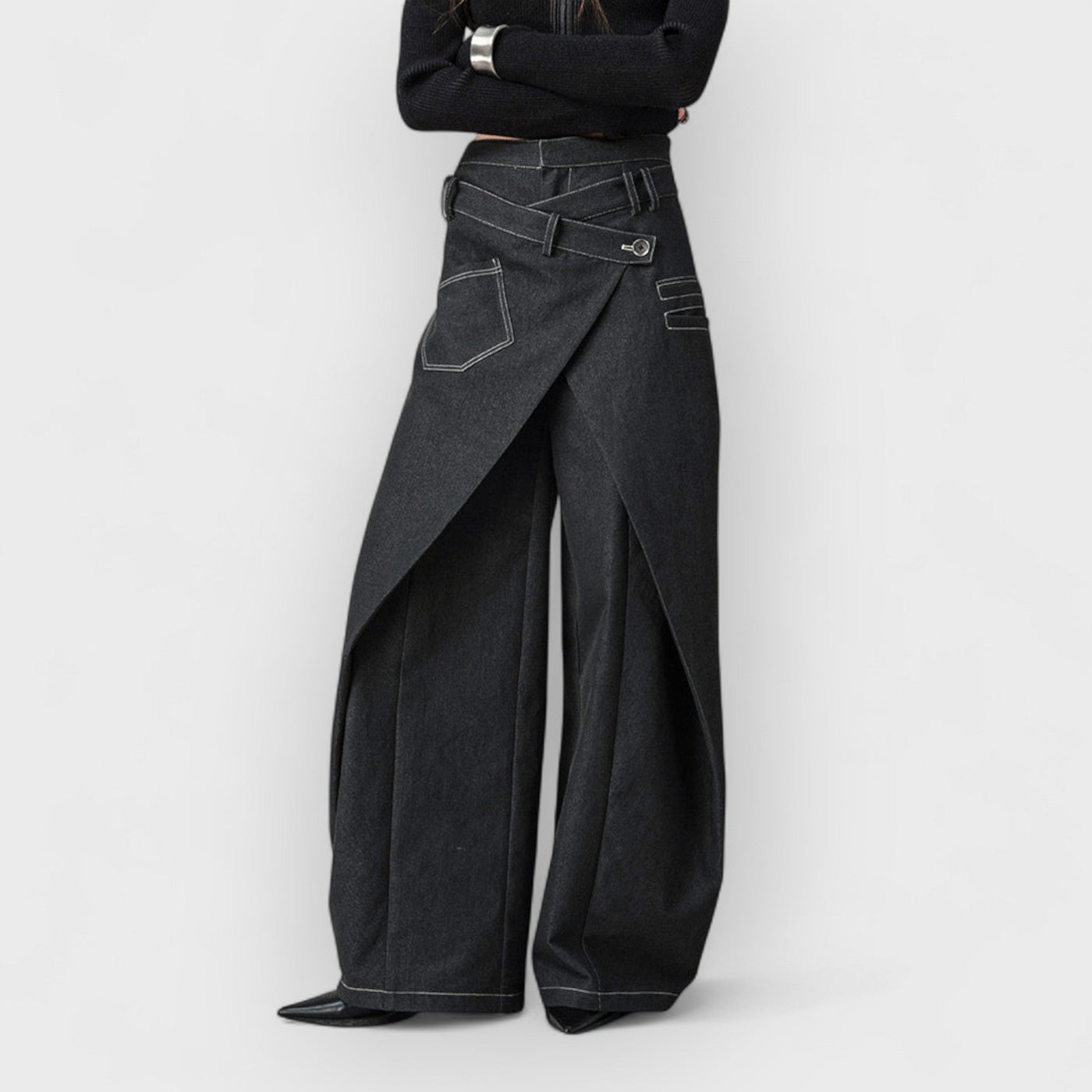Swinging Symphony Fake Two-Piece Wide-Leg Jeans