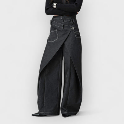 Swinging Symphony Fake Two-Piece Wide-Leg Jeans