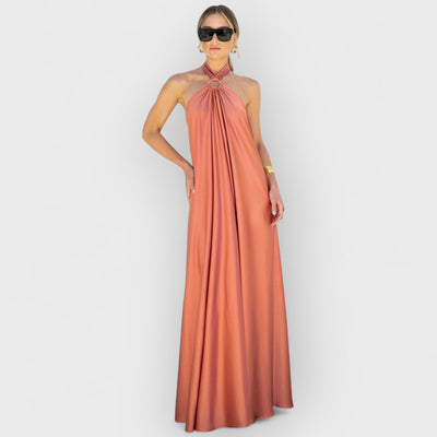 Satin  Elegant Maxi long Dress: Backless Halter Neck