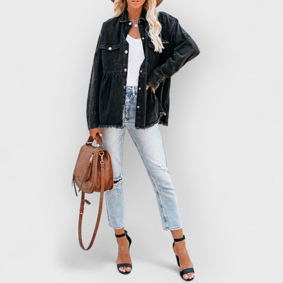 Distressed Denim Button Down Shirt Jacket