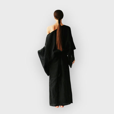 Crimson Linen Breeze Kimono Dress