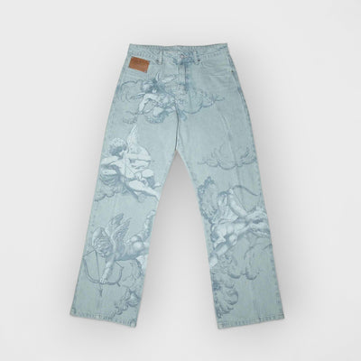 Cupid Print Washed Blue Jeans