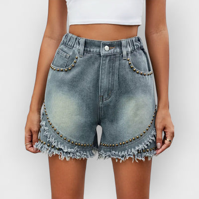 Summer Casual Studded Denim Shorts