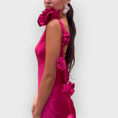 Formentera Flower Satin Ribbon Maxi Dress