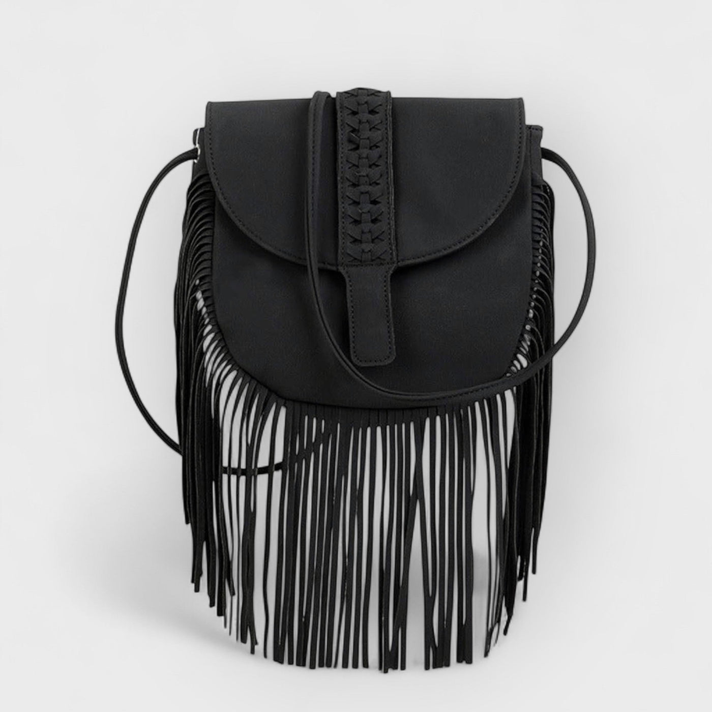 Woven Semi Circular Leather Tassel Crossbody Bag