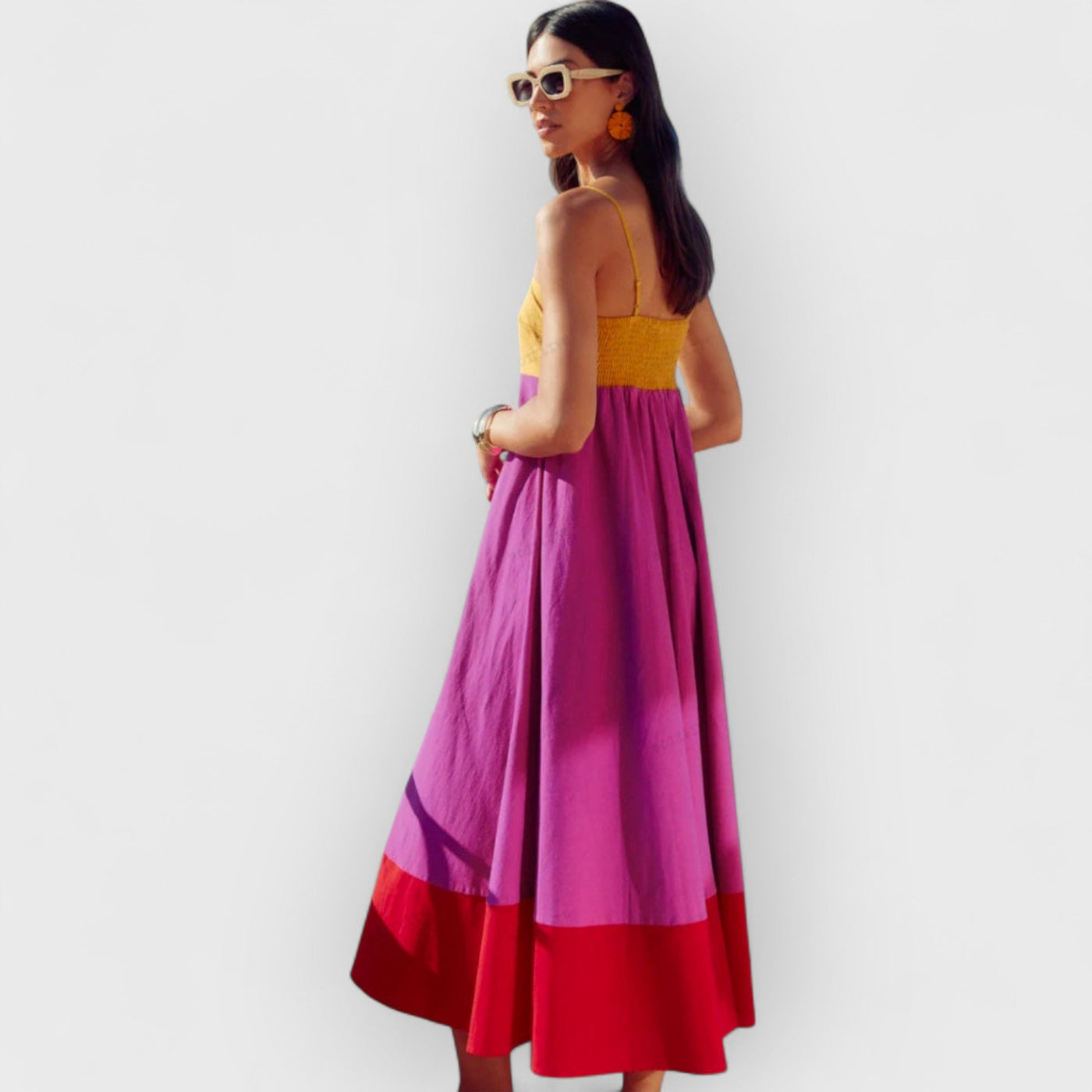 Vacation-Style Color Block Spaghetti Strap Dress
