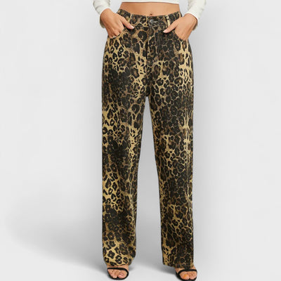 Fall Leopard Print Straight-Leg Jeans