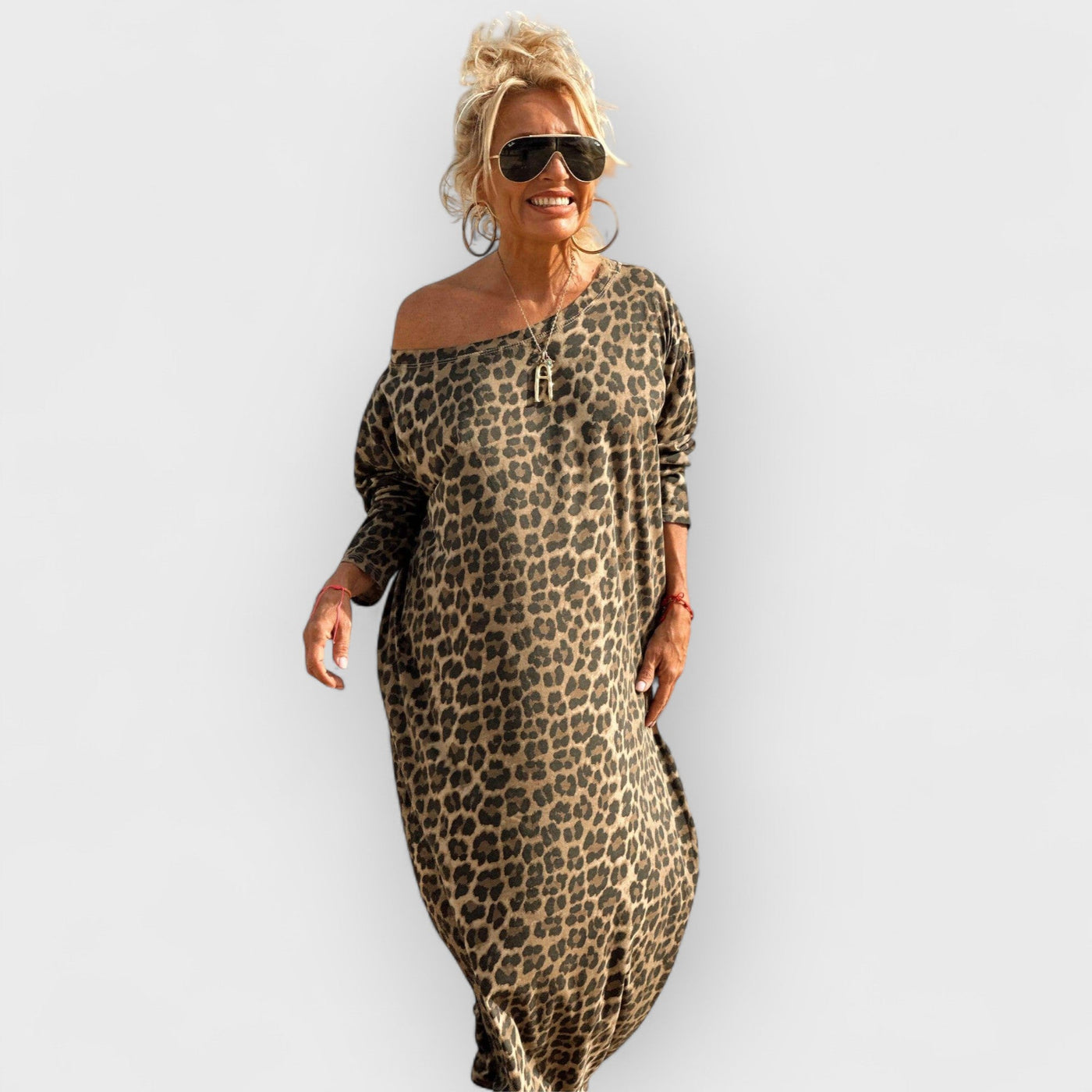 Camel Leopard Oversize Long Sleeve Dress