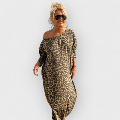Camel Leopard Oversize Long Sleeve Dress