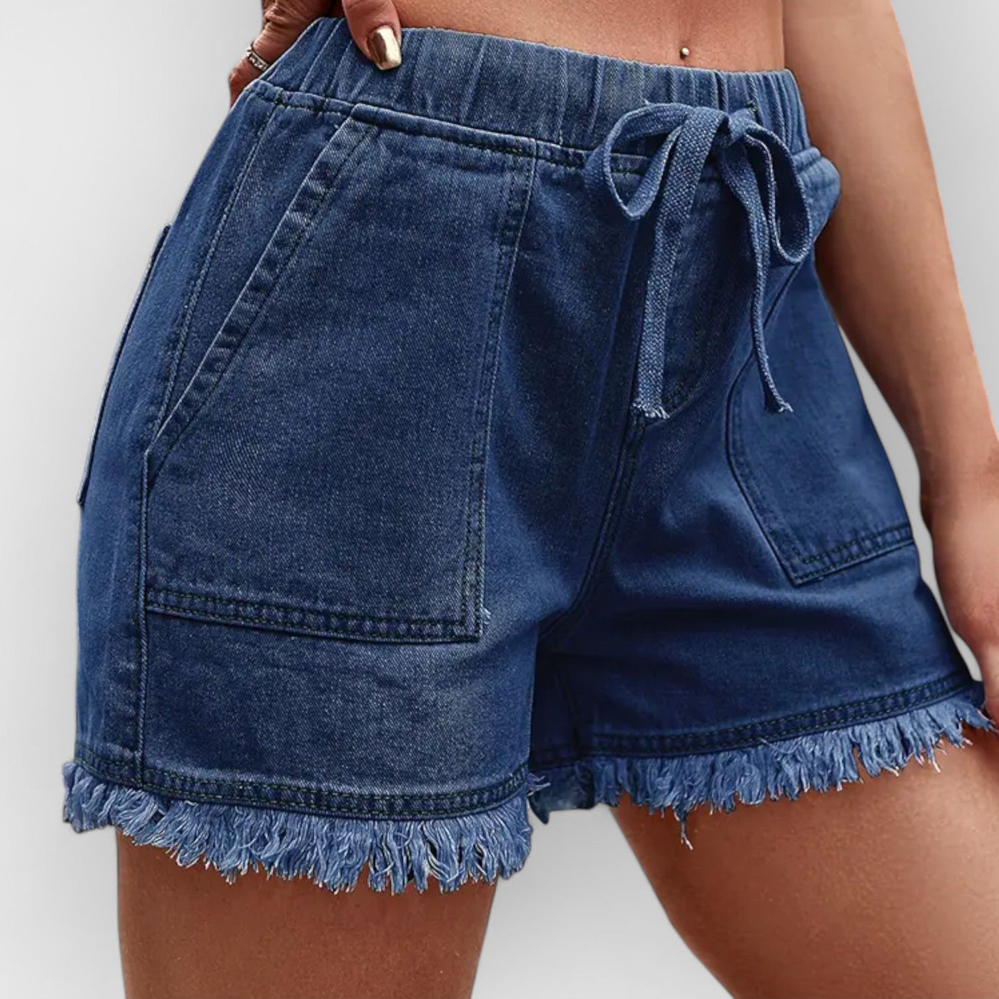 High-Waist Drawstring Denim Shorts