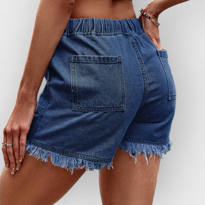 High-Waist Drawstring Denim Shorts