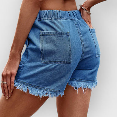 High-Waist Drawstring Denim Shorts