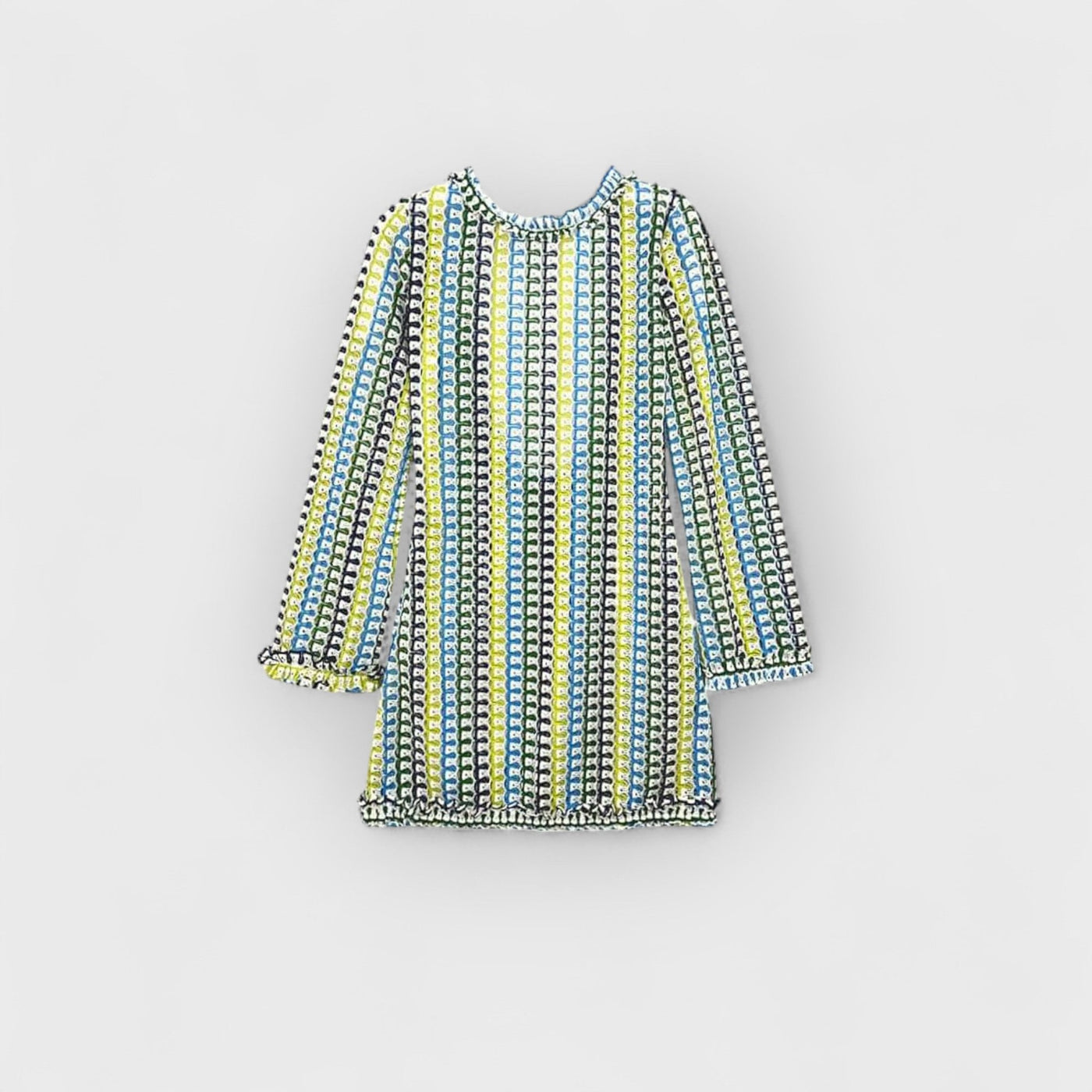 Ruffle Backless Crochet Mini Dress - Yellow & Blue
