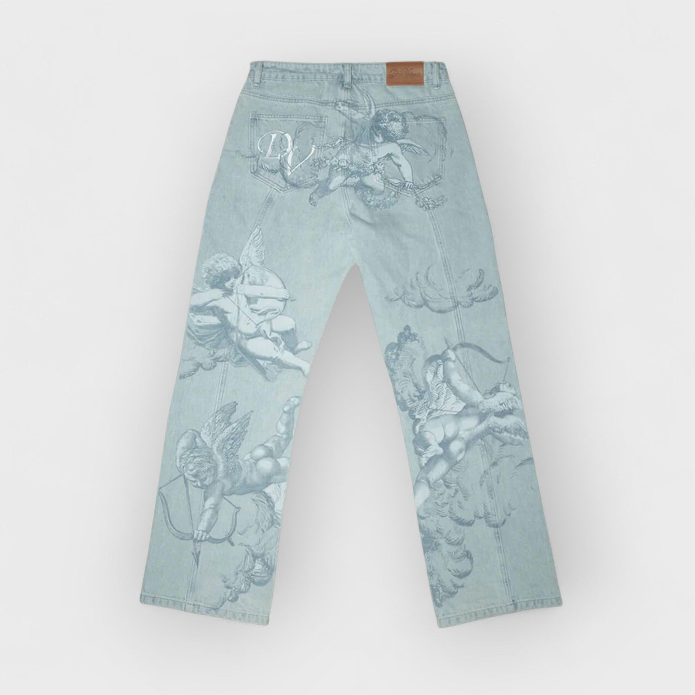 Cupid Print Washed Blue Jeans