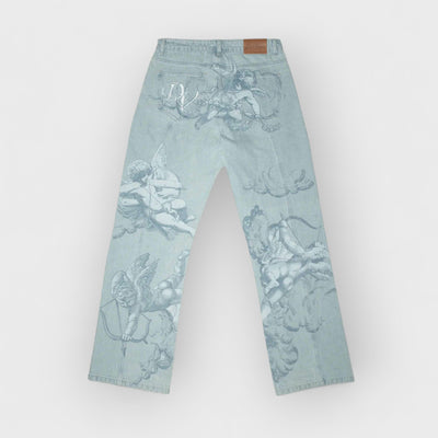 Cupid Print Washed Blue Jeans
