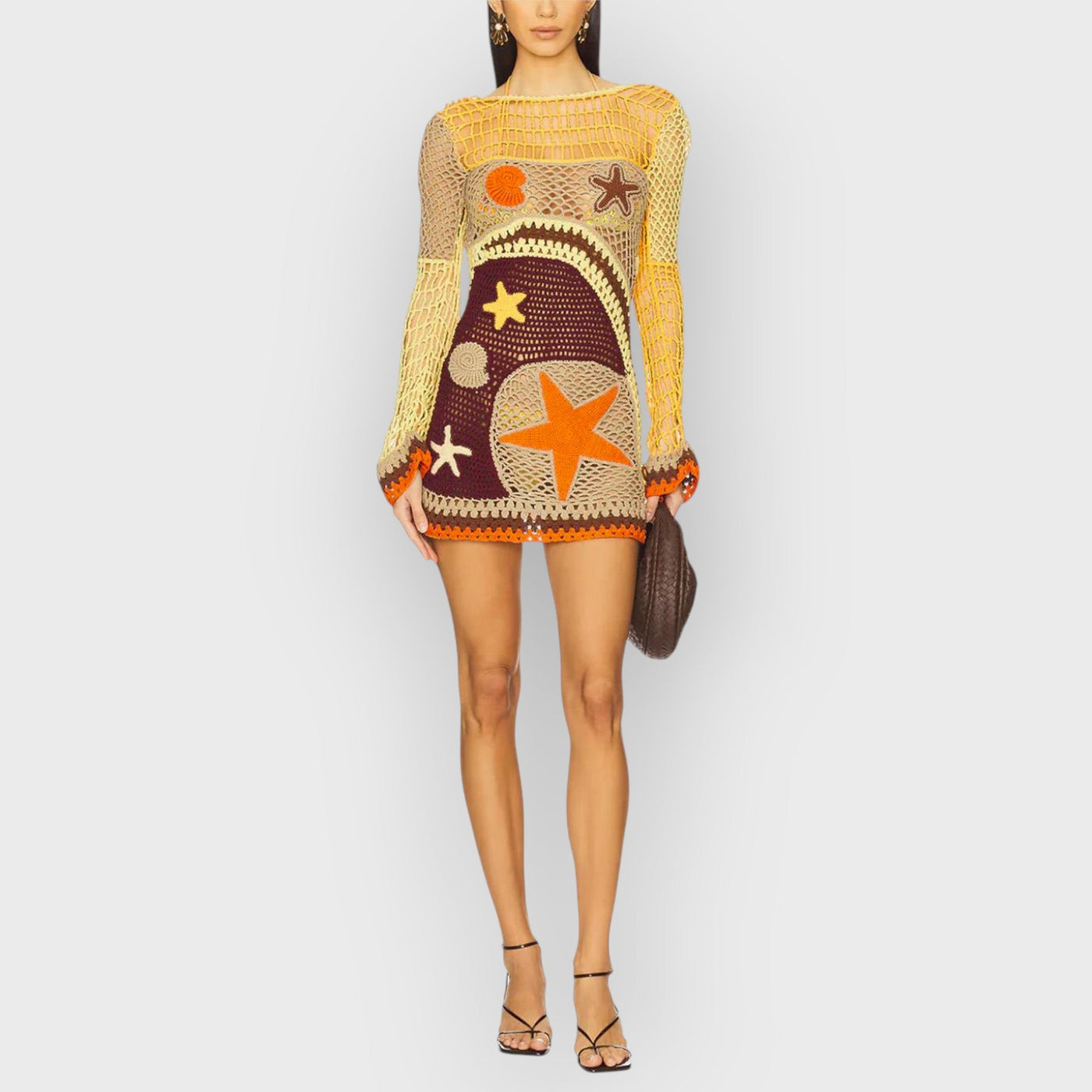 Coral Reef-Inspired Pattern Crochet Mini Dress