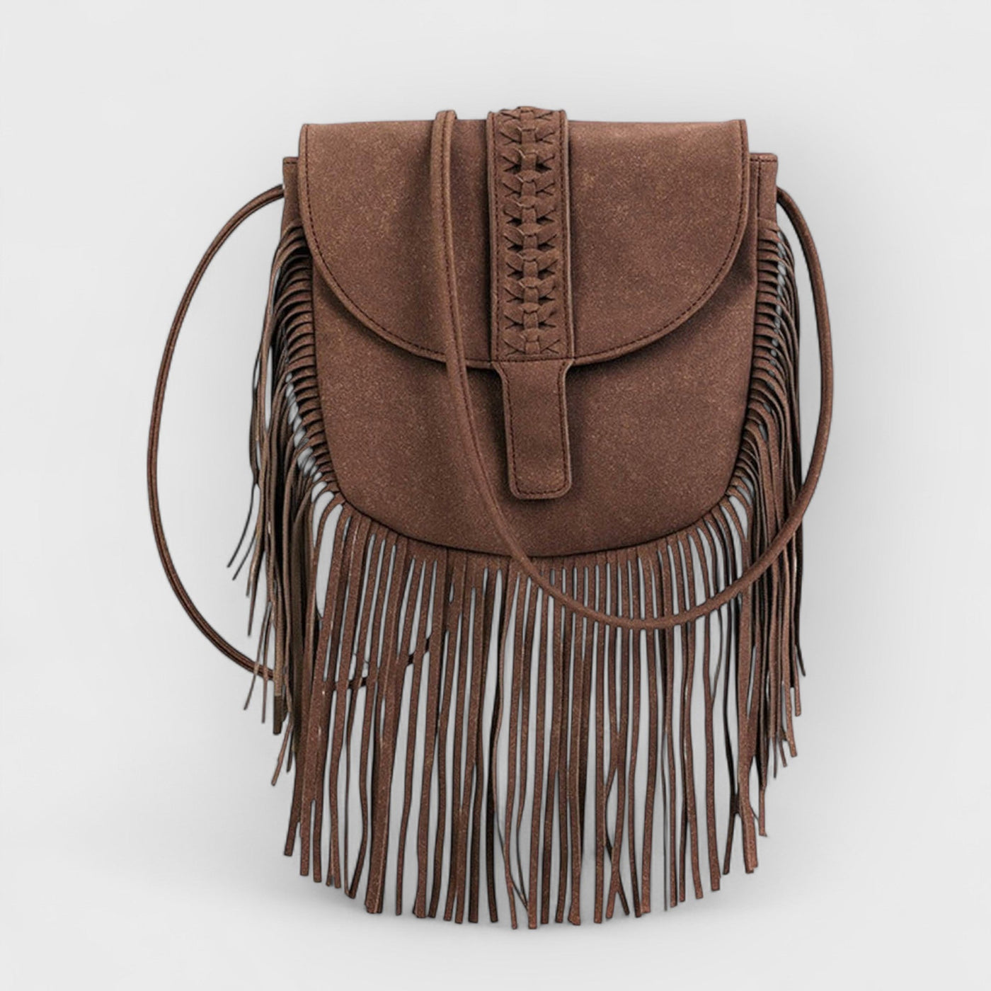 Woven Semi Circular Leather Tassel Crossbody Bag