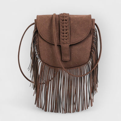 Woven Semi Circular Leather Tassel Crossbody Bag