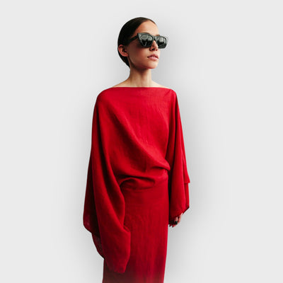 Crimson Linen Breeze Kimono Dress