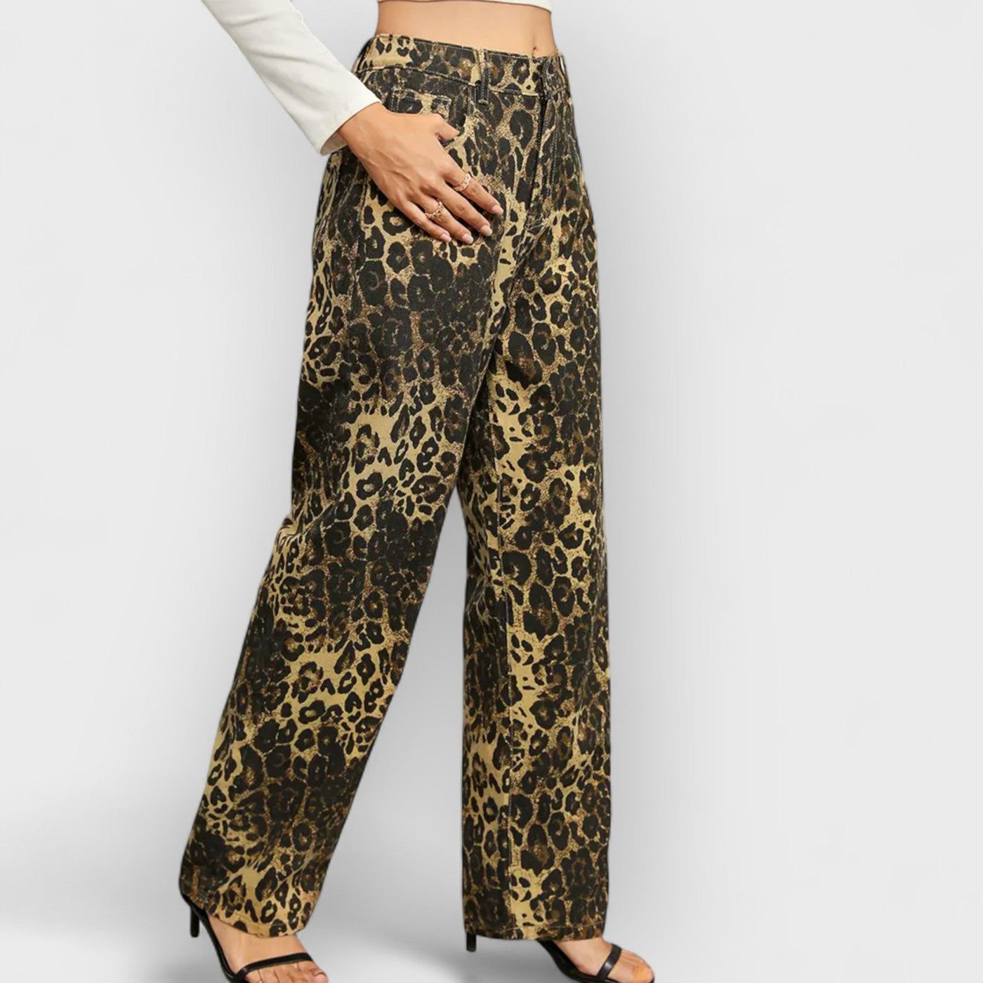 Fall Leopard Print Straight-Leg Jeans