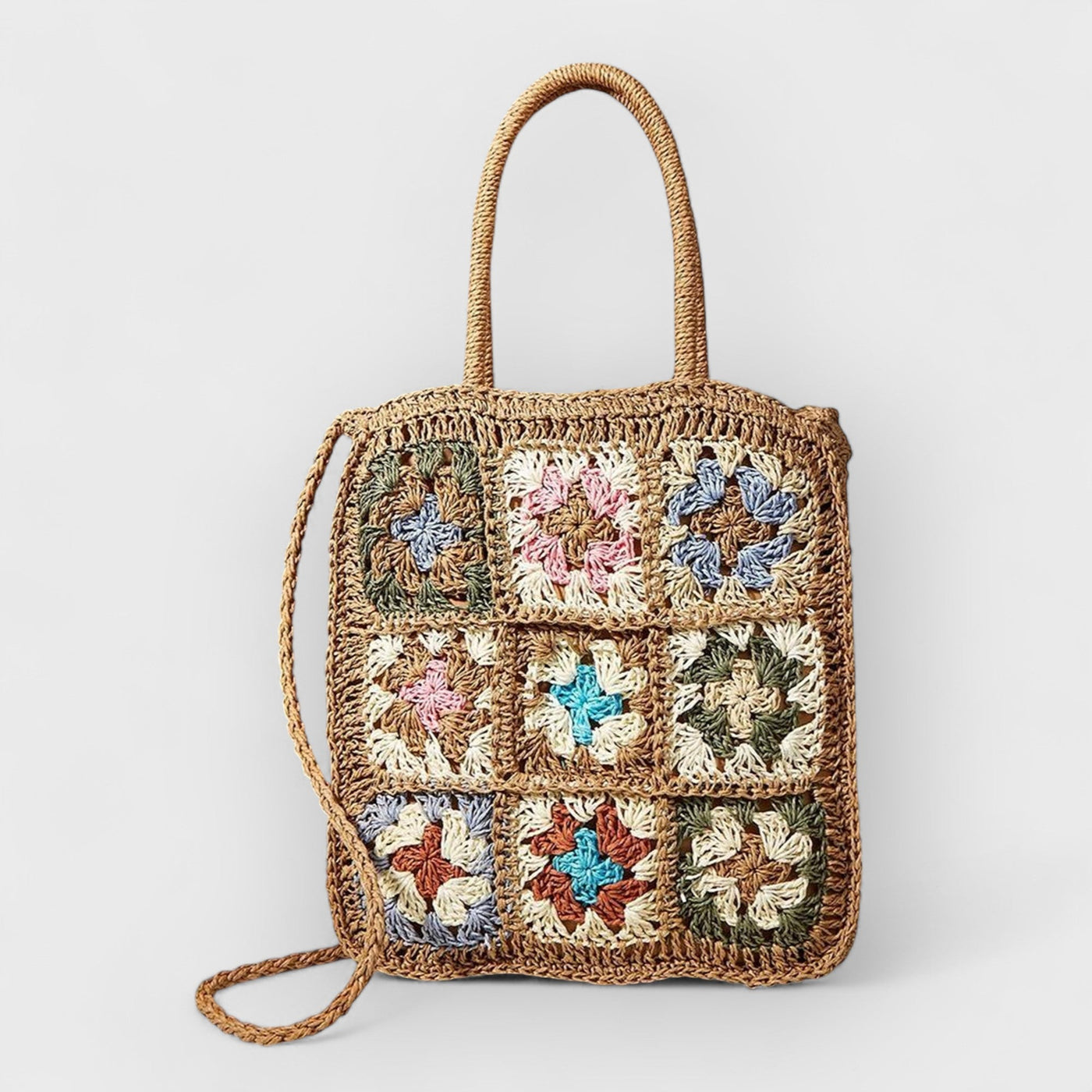 Colored Flower Woven Straw Bag