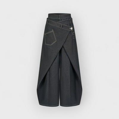Swinging Symphony Fake Two-Piece Wide-Leg Jeans