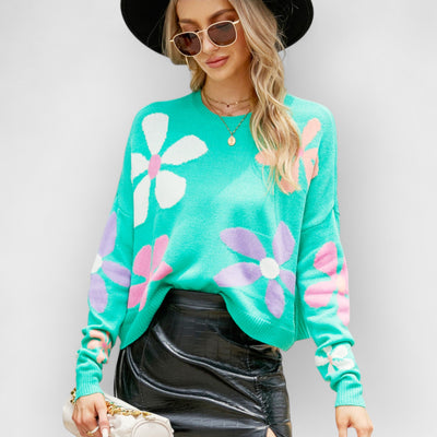 Sweet Floral Loose Crewneck Sweater